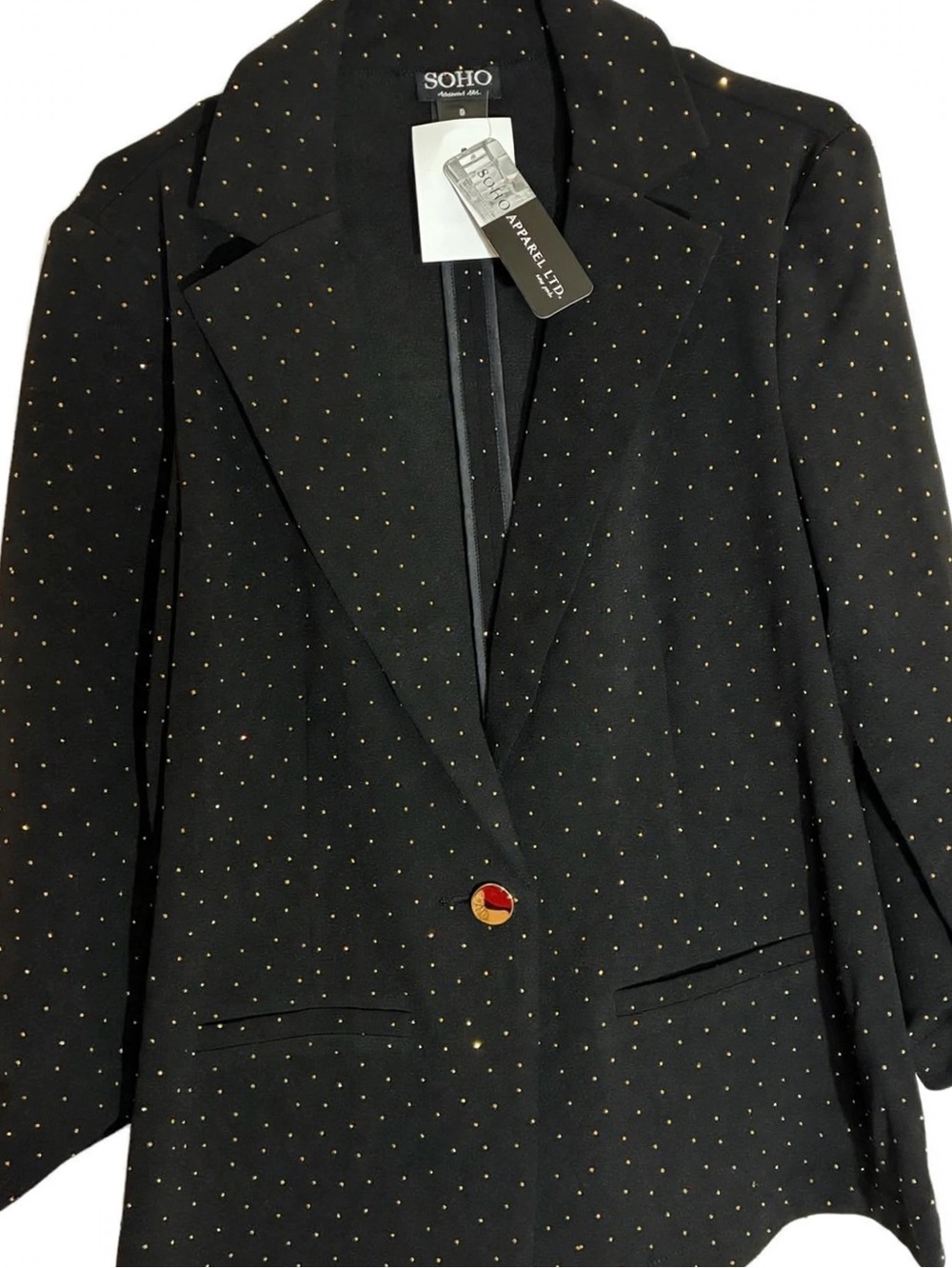 Soho Apparel Black Blazer with Gold Dot Accents